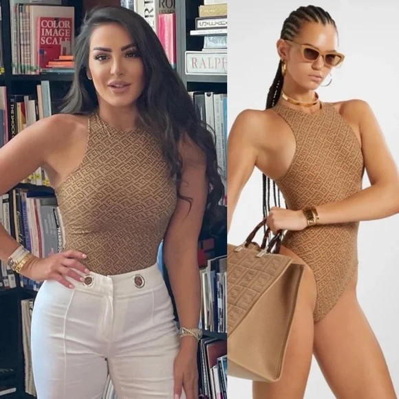 Fendi x SKIMS High Neck Bodysuit in California Tan XS - Picture 1 of 13